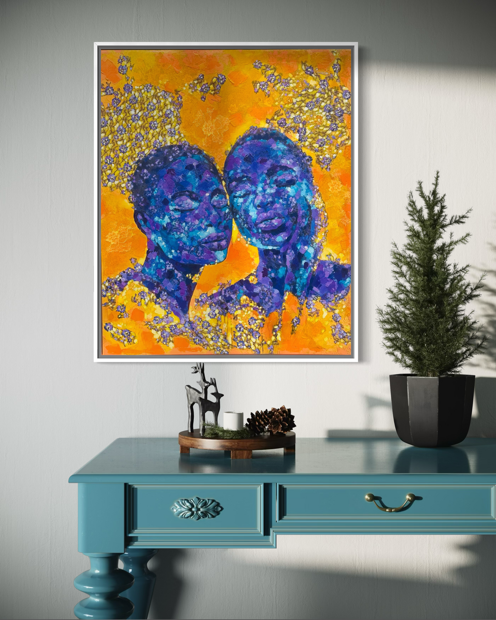 Woven in Amber- Hand-Embellished Canvas Print